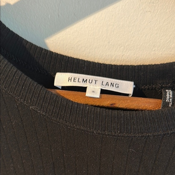 Helmut Lang Black Ribbed Short Sleeve Dress - Picture 2 of 5